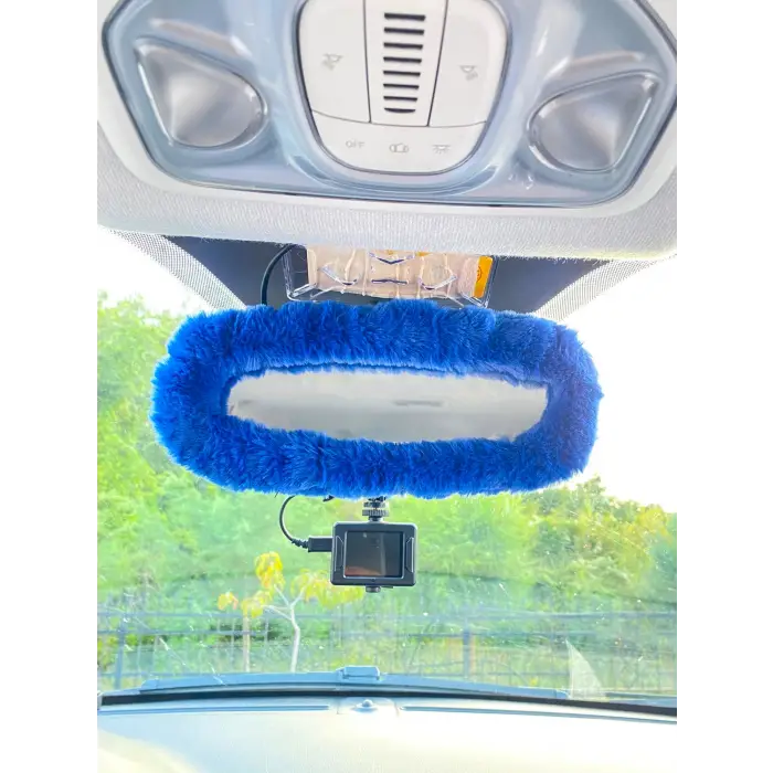 Peluş Dikiz Ayna Kılıfı Süs Mavi