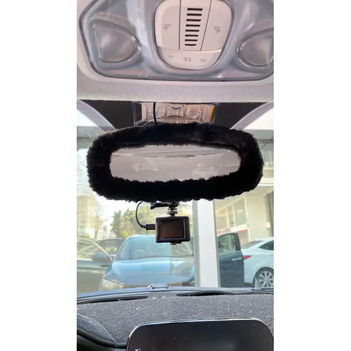 Peluş Dikiz Ayna Kılıfı Süs Siyah