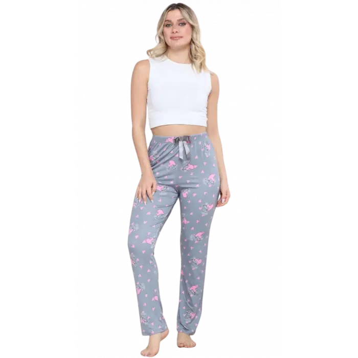 Pijama Altı Modal  Ring Viskon Kumaş Kalp Desenli-Gri
