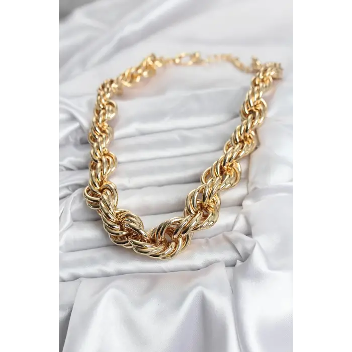 Pirinç Gold Renk Sarmal Halat Model Kadın Kolye