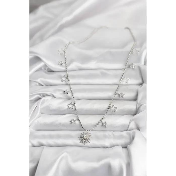 Pirinç Gümüş Renk Güneş Model Kadın Kolye