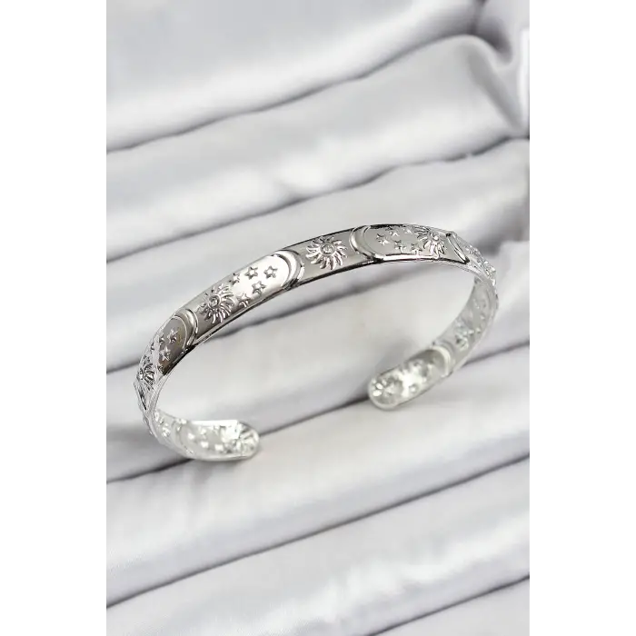 Pirinç Gümüş Renk İşlemeli Altı Açık Bileklik