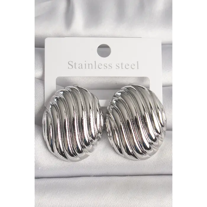 Pirinç Gümüş Renk İşlemeli Oval Model Kadın Küpe