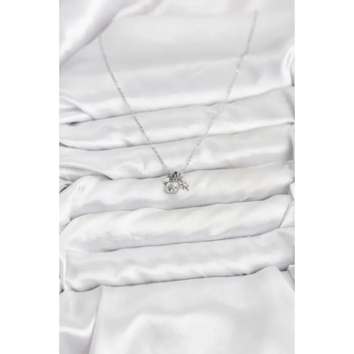 Pirinç Gümüş Renk Minimal Charmlı Kadın Kolye