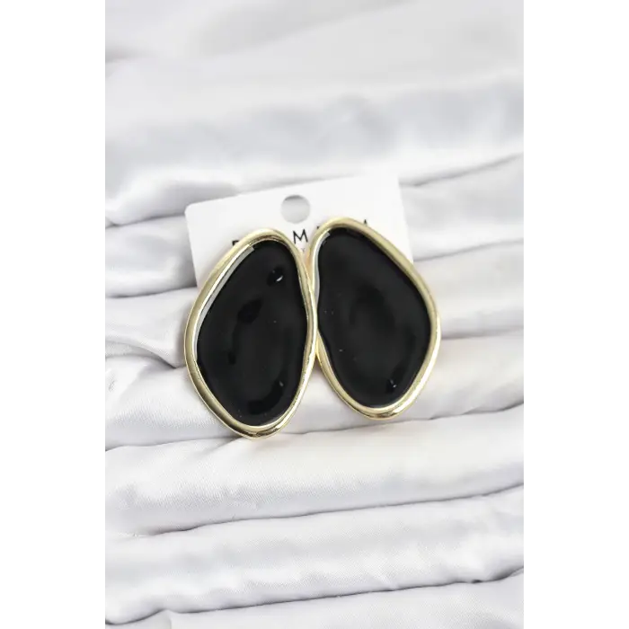 Pirinç Siyah Mineli Damla Model Vintage Plaka Kadın Küpe