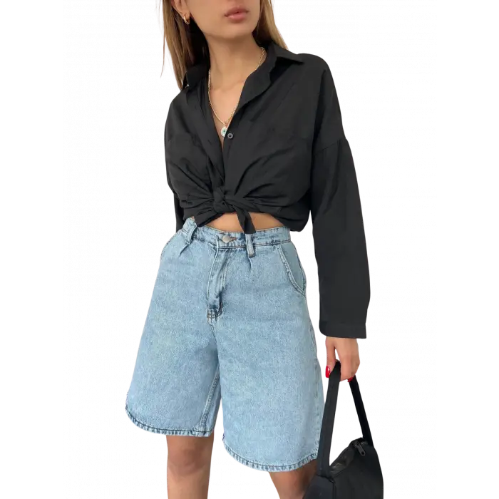 Rahat Kesim Denim Şort Çift Cepli