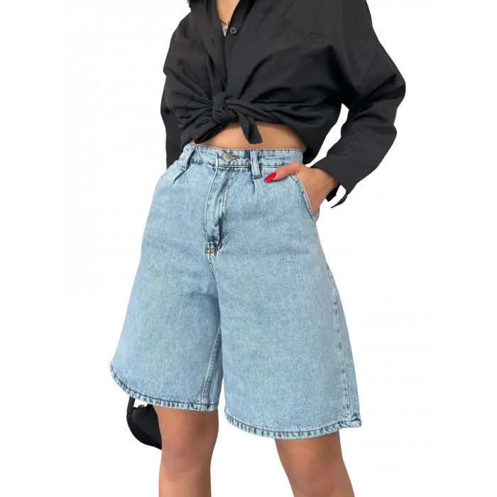 Rahat Kesim Denim Şort Çift Cepli