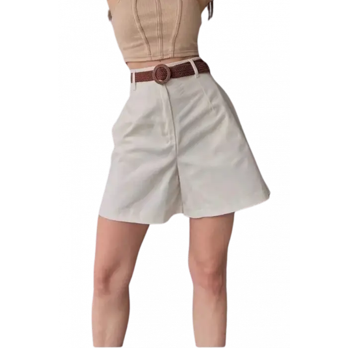 Rahat Kesim Kemerli Mom ŞorT -KREM