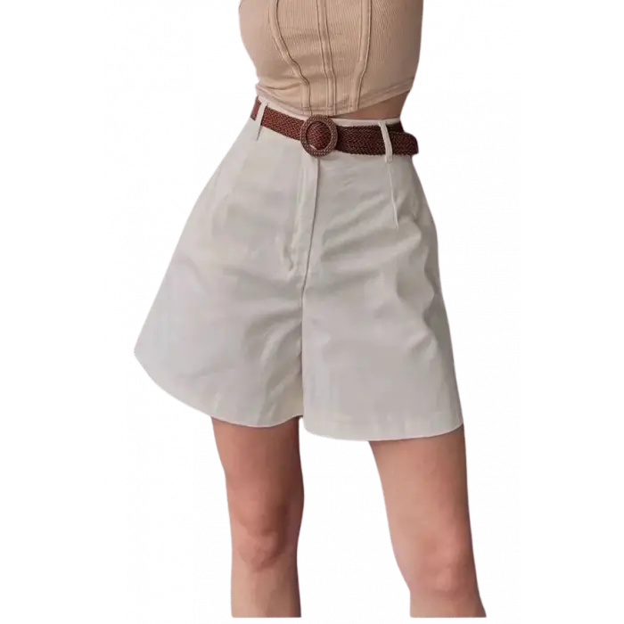 Rahat Kesim Kemerli Mom ŞorT -KREM