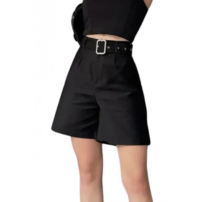 Rahat Kesim Kemerli  Şort -SİYAH