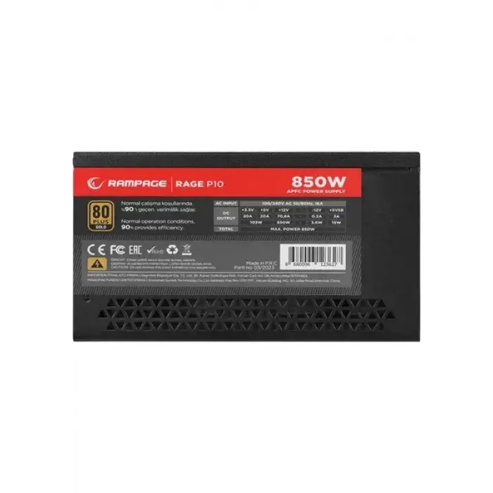 RAMPAGE RAGE P10 850W 80+ GOLD APFC HDB 14CM FAN FULL MODULER PSU (SİYAH)