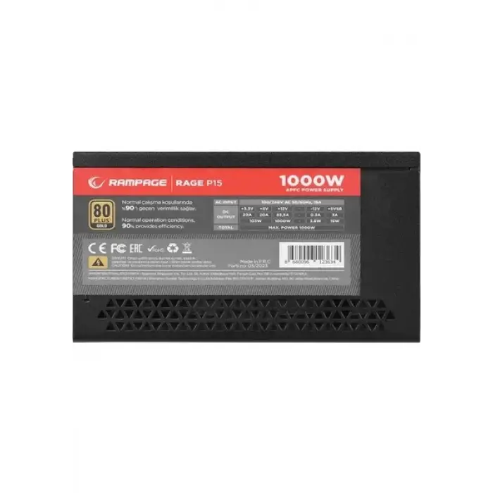 RAMPAGE RAGE P15 1000W 80+ GOLD APFC HDB 14CM FAN FULL MODULER PSU (SİYAH)