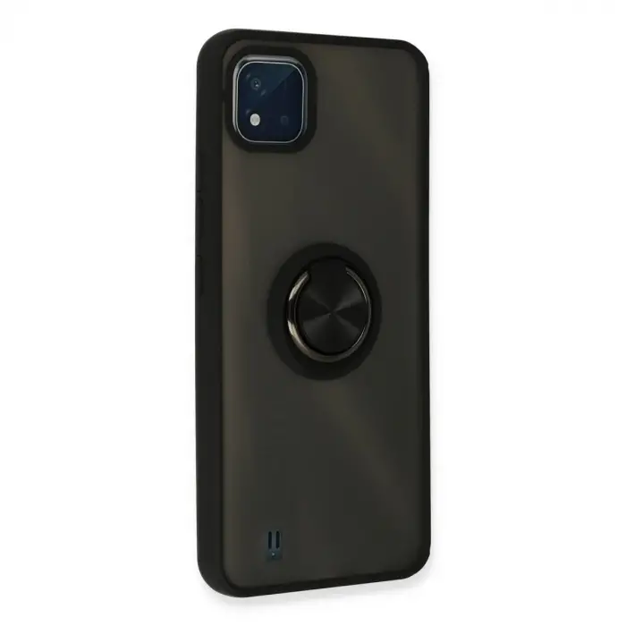 Realme C11 2021 Kılıf Montreal Yüzüklü Silikon Kapak - Siyah