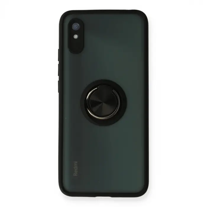 Redmi 9A Kılıf Montreal Yüzüklü Silikon Kapak - Siyah