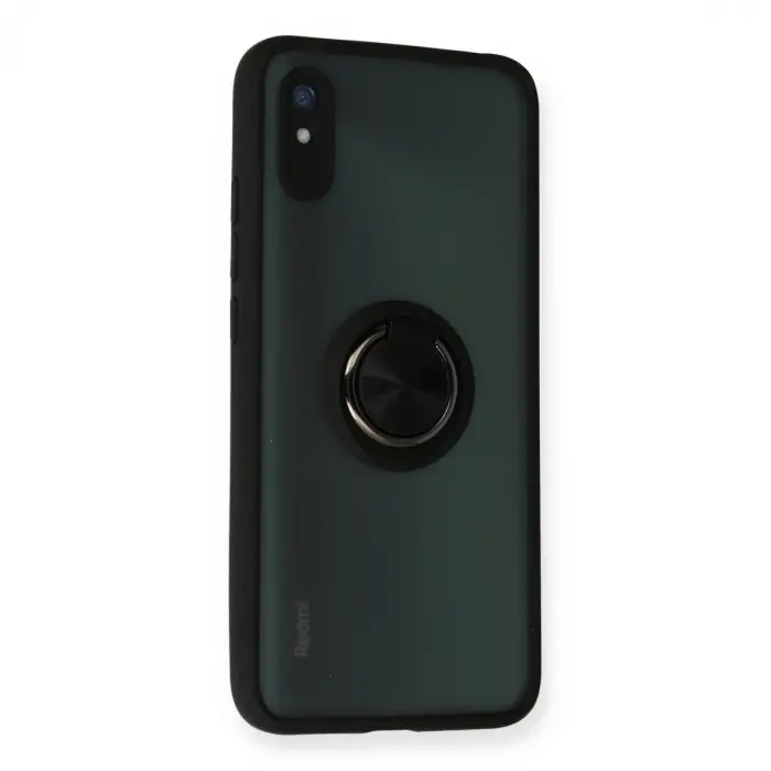 Redmi 9A Kılıf Montreal Yüzüklü Silikon Kapak - Siyah
