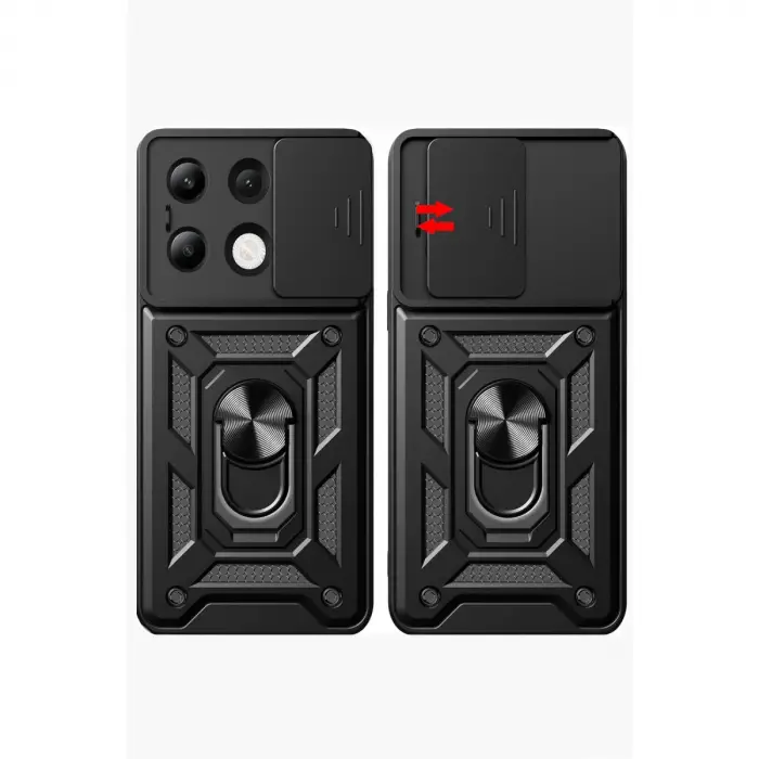 Redmi Note 13 4G Kılıf Pars Lens Yüzüklü Silikon - Siyah