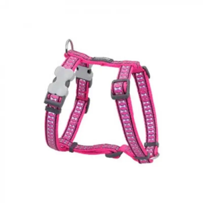 Reflektörlü Kemik Desenli Pembe Köpek Göğüs Tasması Medium 20 Mm