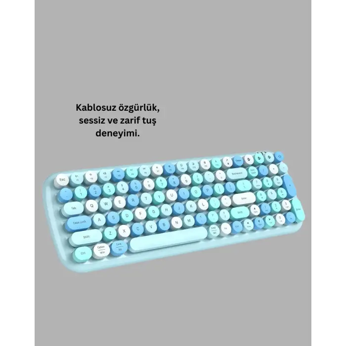 Retro Daktilo Stilli Kablosuz Klavye Mouse Seti – Sessiz ve Şık