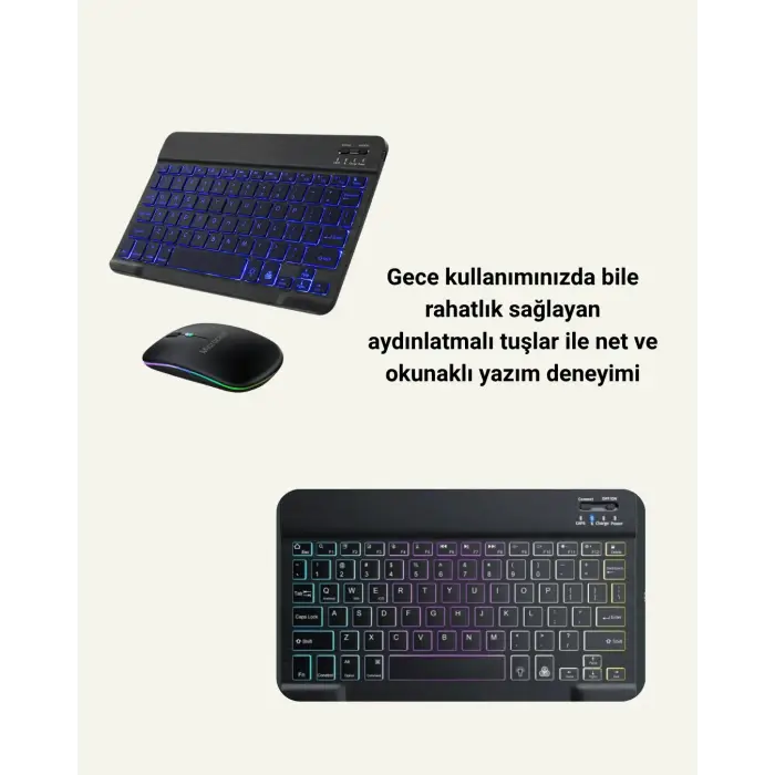 RGB Aydınlatmalı Şarjlı Kablosuz Klavye ve Mouse Seti – Modern ve Kompakt Tasarım