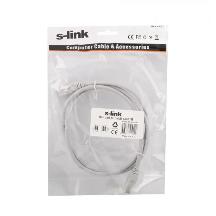 S-link sl-cat601 Cat6 1mt Gri Utp Patch Kablo
