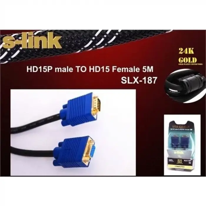 S-LINK SLX-187 E/E ( 5 Metre ) VGA Monitör Kablosu