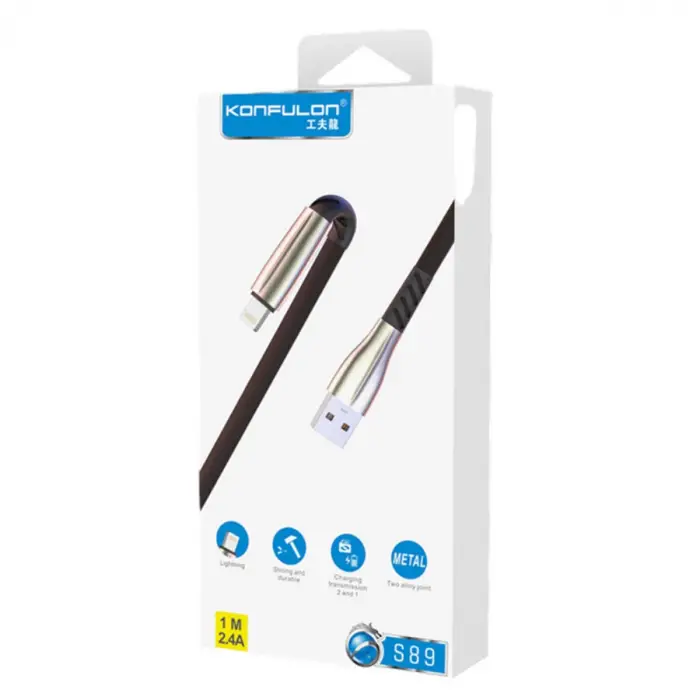 S89 Metal Uçlu Lightning Kablo iphone Uyumlu 1M 2.4A - Siyah