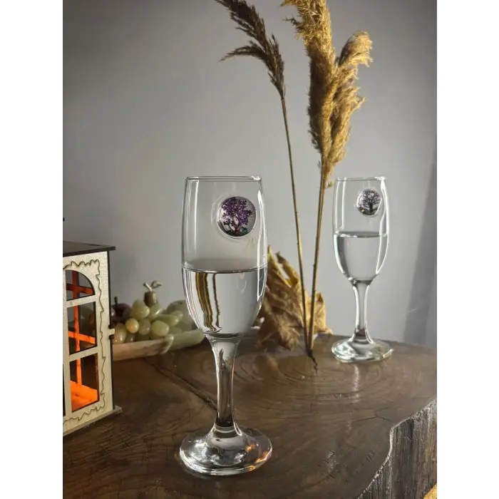 ŞAMPANYA KADEHİ AĞAÇ FİGÜRLÜ 2Lİ
