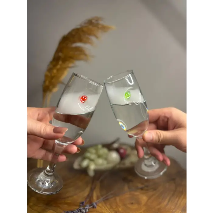 ŞAMPANYA KADEHİ GÜLEN YÜZ FİGÜRLÜ 2Lİ