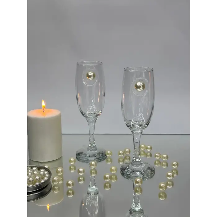 ŞAMPANYA KADEHİ KLASİK İNCİ FİGÜRLÜ 2Lİ