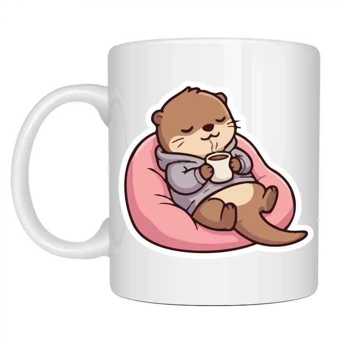 Sevimli Su Samuru Tasarımlı Porselen Kupa MODEL 191 – Kahve İçen Tatlı Su Samuru Kahve Kupası – Cozy Temalı Hediyelik Kupa Bardak