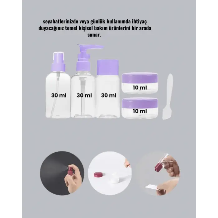 Seyahat Banyo Seti 5 Parça Şeffaf Taşıma Çantalı 30 ml