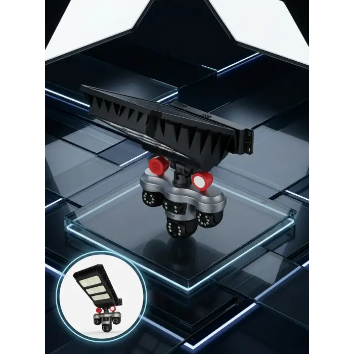 Solar Panelli 3 Lens Dış Mekan Güvenlik Kamerası Hareket Algılamalı LED Aydınlatmalı