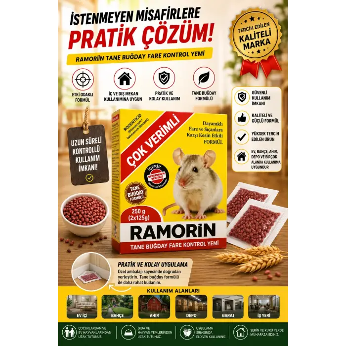 Tane Buğday Fare Kontrol Yemi 250 Gr Pratik Kullanım