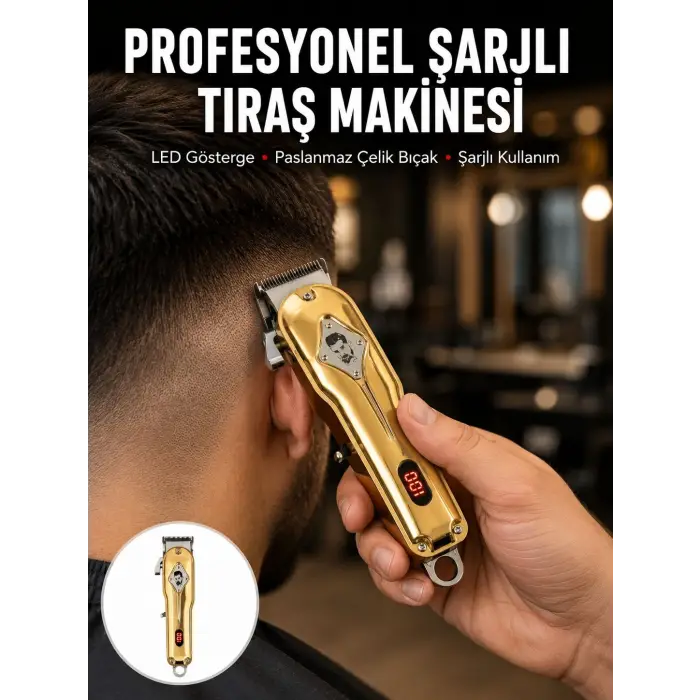 Type-C Şarjlı LCD Ekranlı Profesyonel Saç Sakal Tıraş Makinesi Yeni Nesil