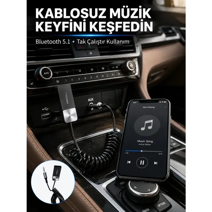 USB AUX Bluetooth Adaptörü Kablosuz Ses Aktarım Cihazı
