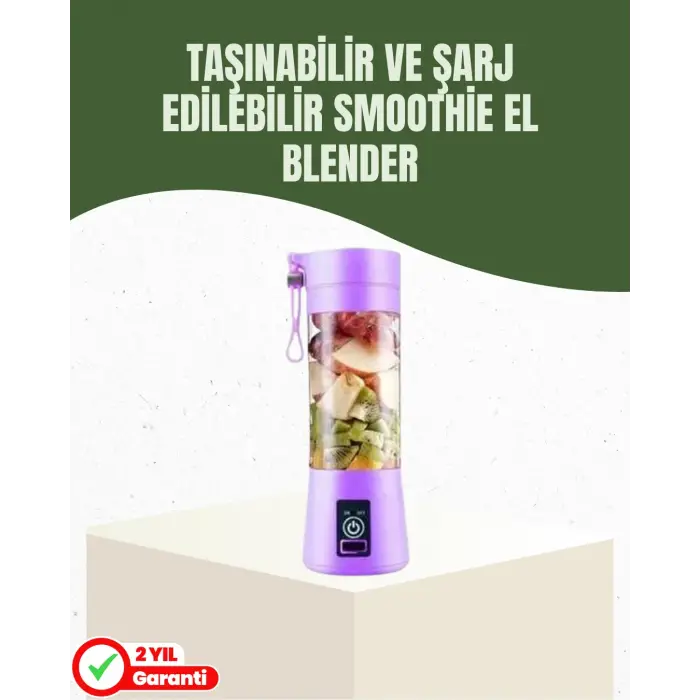 USB Şarjlı Portatif Blender 380ml Çelik 304 Bıçaklı Mobil Smoothie Maker