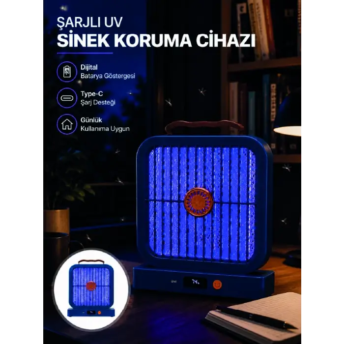 UV Işıklı Şarj Edilebilir Sinek Yok Edici Elektrikli Lamba Mavi