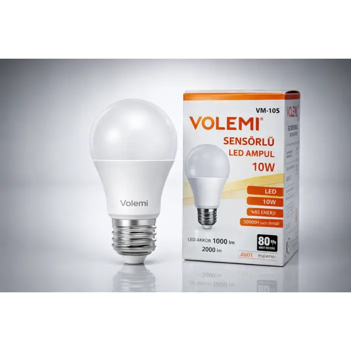 Volemi VM-10S Sensörlü LED Ampul 10W 2000 Lümen E27 Duy 50000 Saat Ömür Enerji Tasarruflu Beyaz Işık