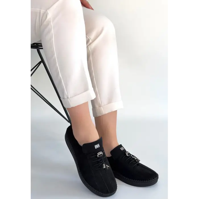 Warte Siyah Süet Bağcıklı Spor Ayakkabı