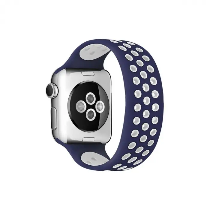 Watch 42mm Ayarlı Delikli Silikon Kordon - Lacivert-Beyaz