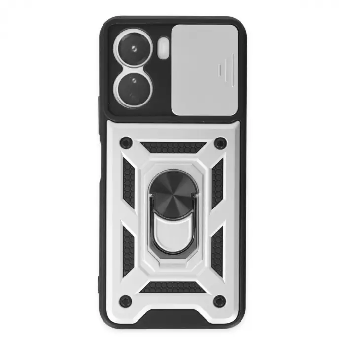 Y16 Kılıf Pars Lens Yüzüklü Silikon - Gümüş