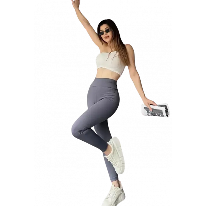 Yüksek Bel Şardonlu Tayt -GRİ