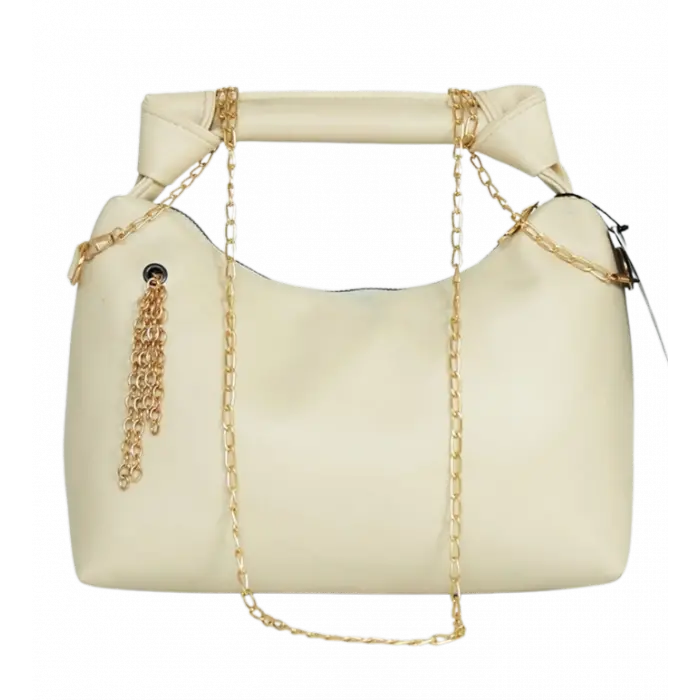 Zincir Askılı Deri Çanta-KREM