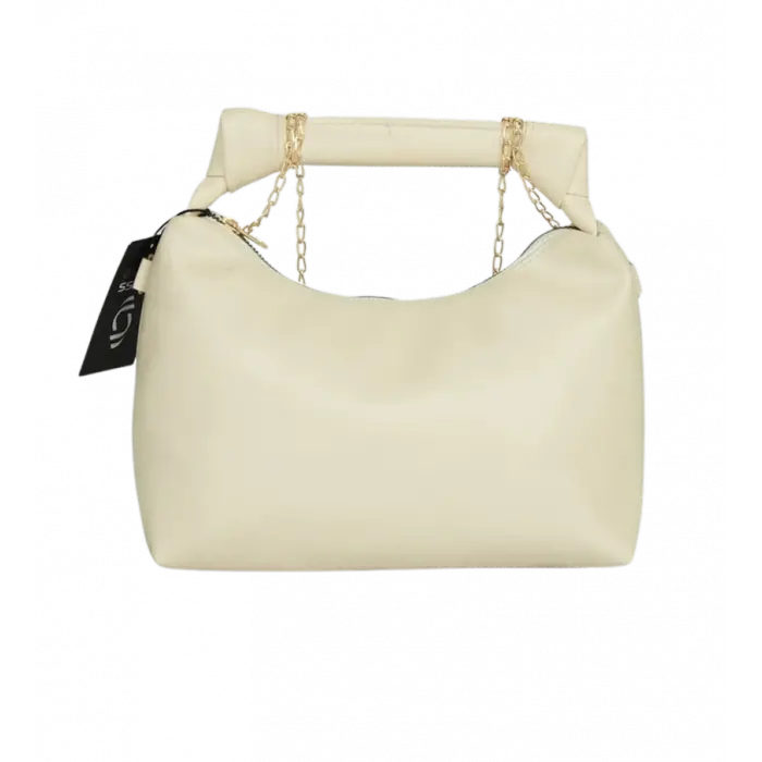Zincir Askılı Deri Çanta-KREM