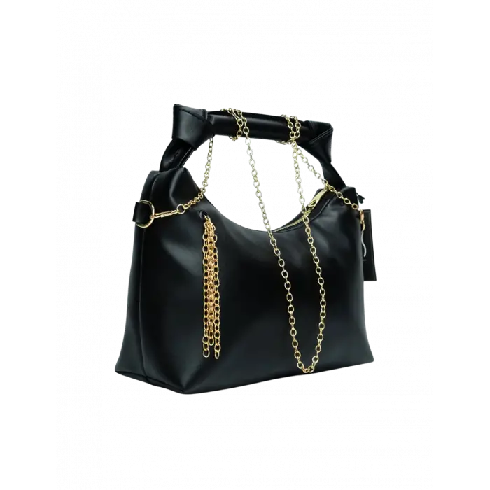 Zincir Askılı Deri Çanta-Siyah