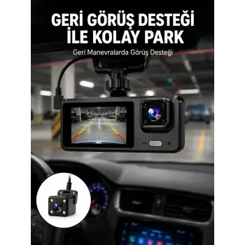 1080P 3 Kameralı Araç DVR – Döngü Kayıt ve Geri Görüş Özellikli Yeni Nesil