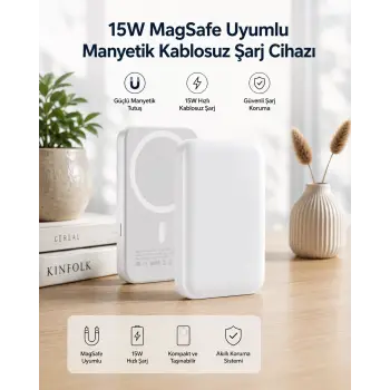 15W MagSafe Uyumlu Manyetik Kablosuz Powerbank 5000 mAh