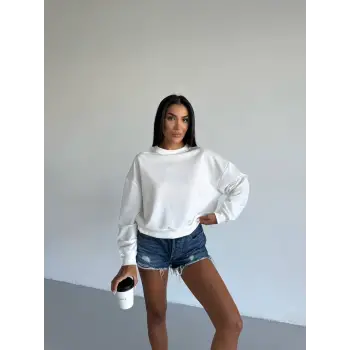 2 iplik bisiklet yaka sweat beyaz f2339