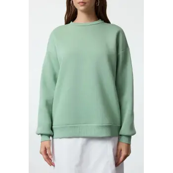3 iplik şardonlu bisiklet yaka sweatshirt mint