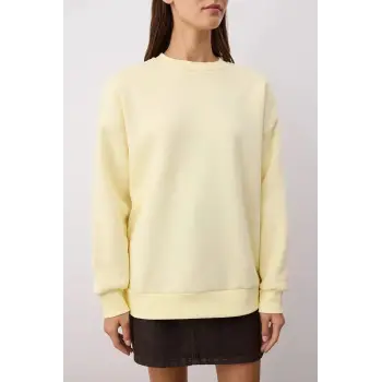 3 iplik şardonlu bisiklet yaka sweatshirt sarı
